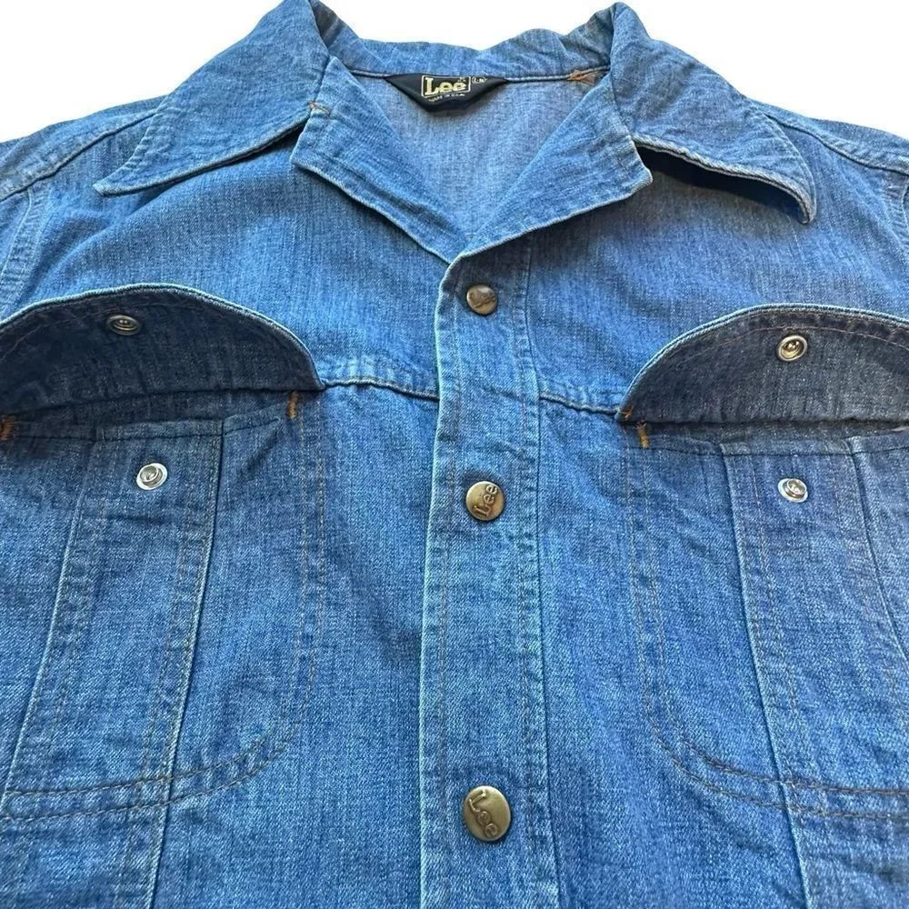 LEE Vintage Snap Front Light Blue Denim Jacket Size Large Regular